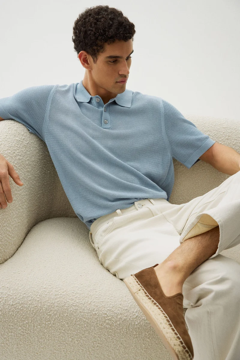 H&M Regular Fit Hole-knit polo shirt