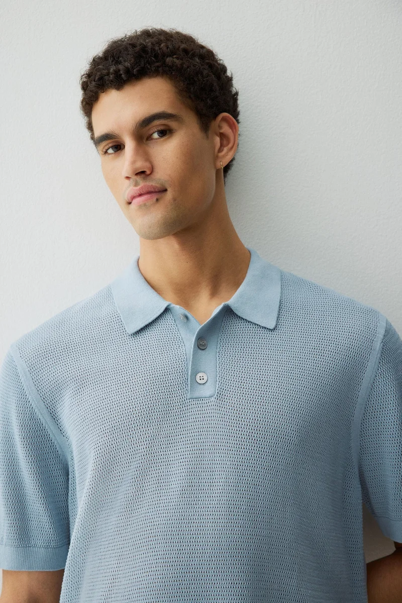 H&M Regular Fit Hole-knit polo shirt