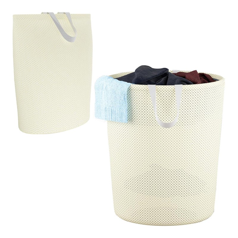 Kuber Industries Pack of 2 Polyester Mesh Laundry Bag with Zip Handles Reusable Washing Bags for Washing Machine Ideal for Delicate Fabrics Lingerie Shoes Protection YZ53 Beige - Image 1