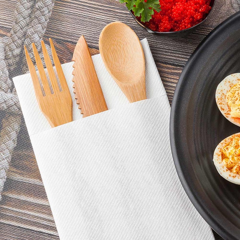 Restaurantware-Luxenap 15.75 Inch Dinner Napkins, 480 Linen Feel Disposable Napkins - Cloth Like, Air Laid, White Paper Pocket Napkin Sleeves, Pre-folded, For Sliverware, Utensils, And Cutlery - Image 3