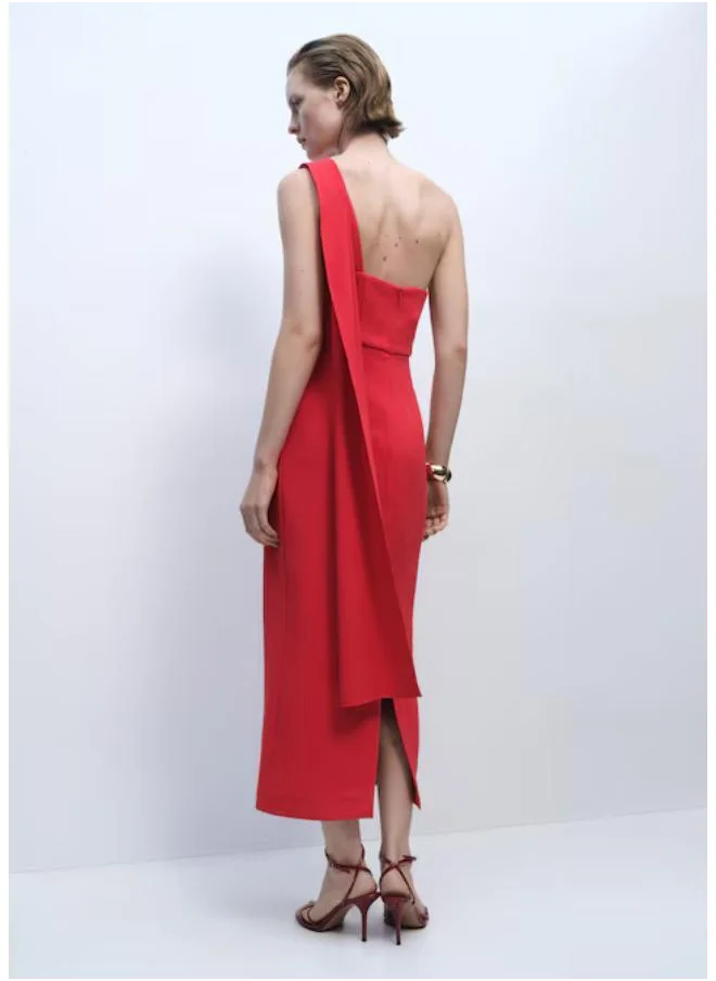 مانجو Casual Asymmetrical Bow-Neck Dress