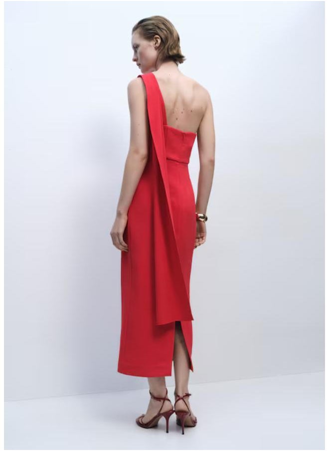 MANGO - Casual Asymmetrical Bow-Neck Dress - Image 1