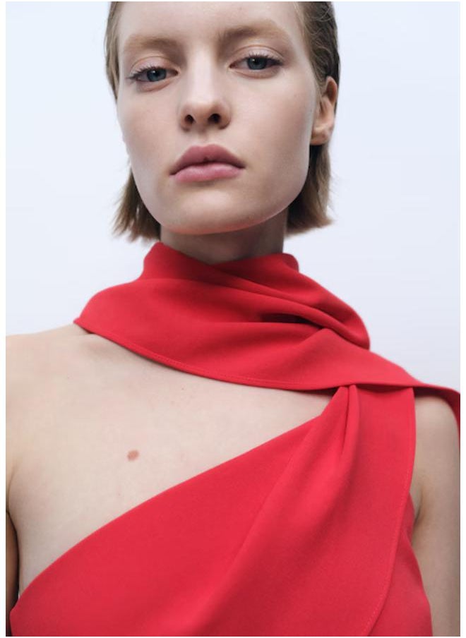 MANGO - Casual Asymmetrical Bow-Neck Dress - Image 1