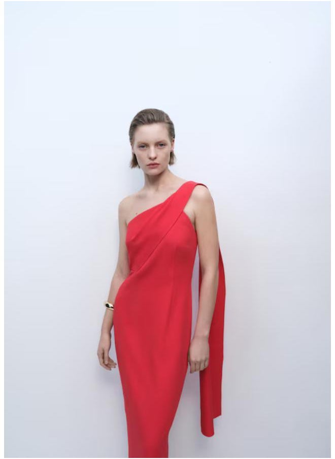 MANGO - Casual Asymmetrical Bow-Neck Dress - Image 1