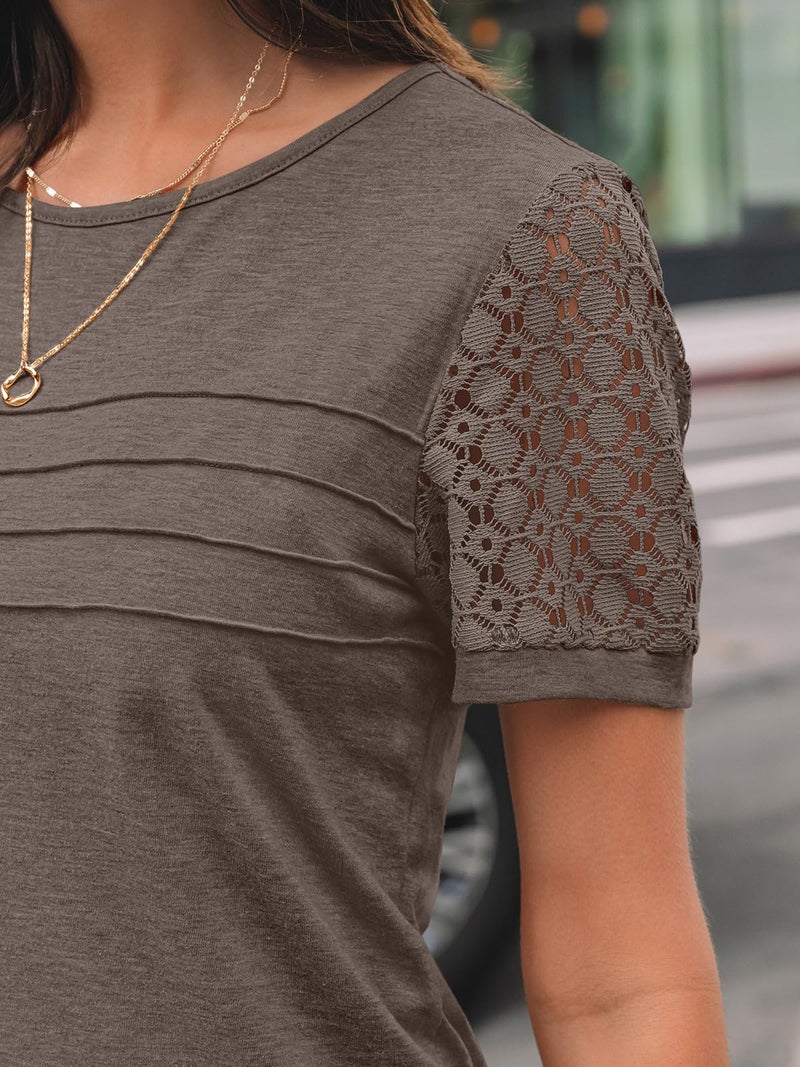 AUTOMET Short Sleeve Shirts for Women Summer Tops 2026 Spring Fashion Dressy Casual Outfits Lace Trendy Top Cute Work T Shirt Business Vacation Clothes Blouses Coffee Grey XL - Image 5