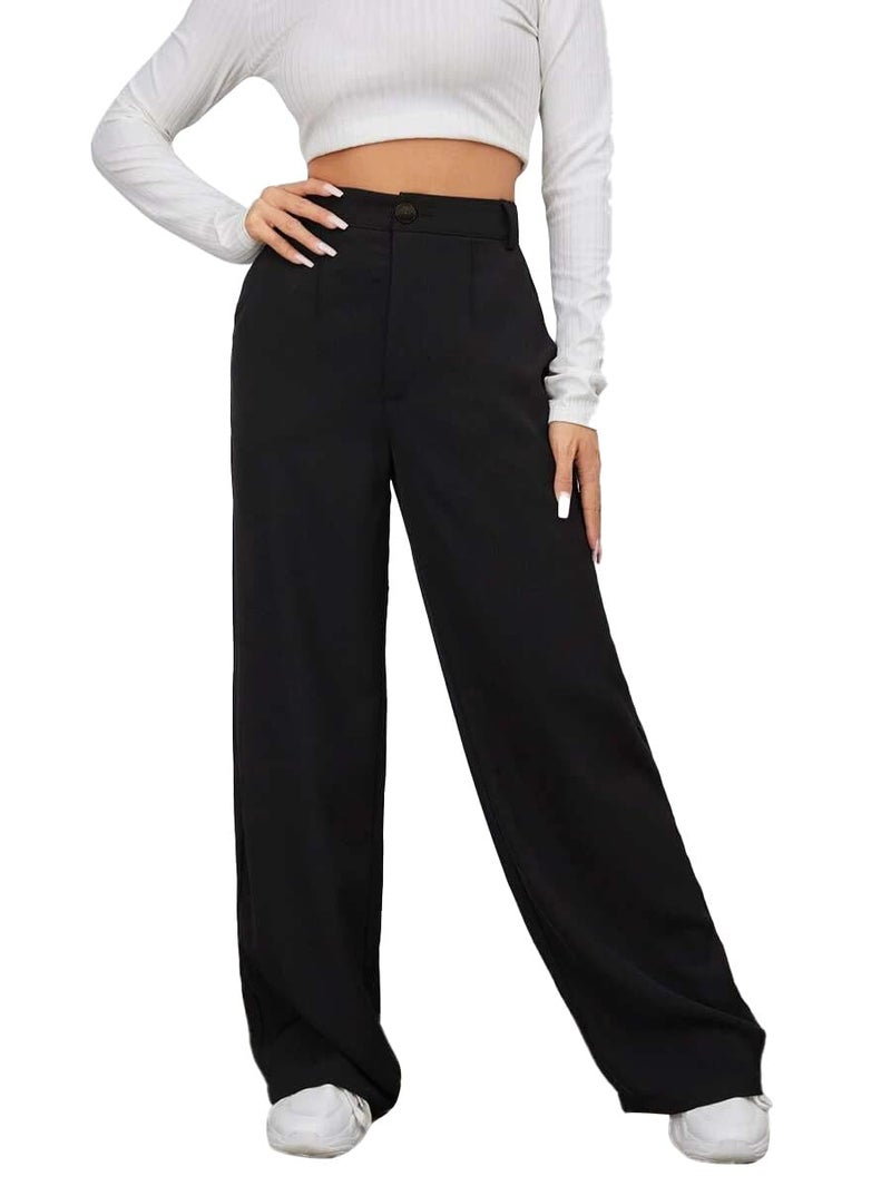 Toochki Trousers for Woman Pants Women's Formal Office Korean | Black Track Pant | Straight | Cotton Spandex Stretchable Trouser | High-Waisted Bottom Wear - Image 1