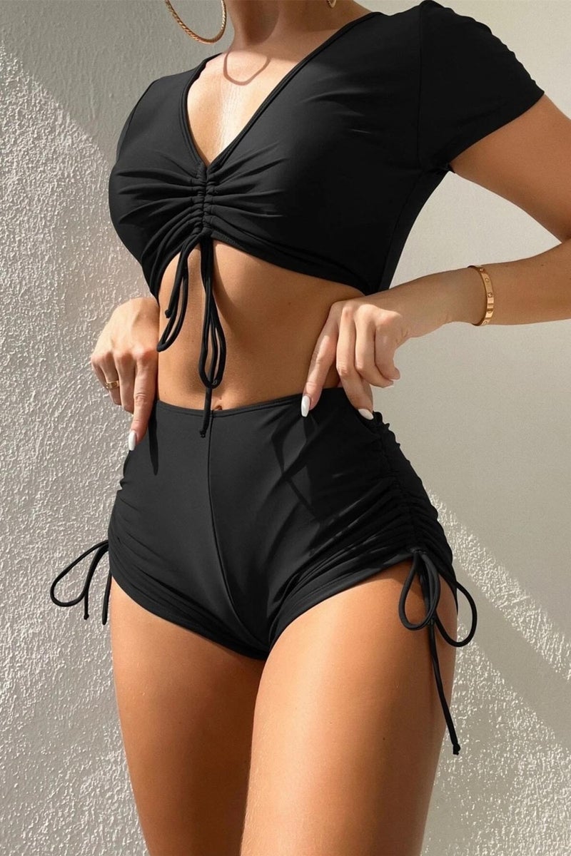 Angelsin Special Design Half Sleeve Ruffle Detailed Bikini Top  - Image 1