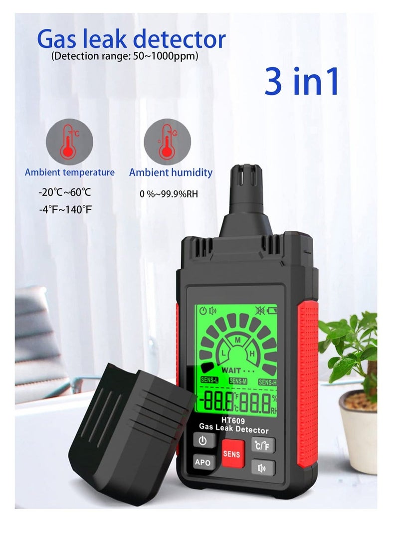 Captaintech Gas Leak Detector, New Natural Gas Detector with Audible & Visual Alarm, Temp and Humidity Measure, Locates Combustible Gas Sources Like Methane, Propane, for Home (Includes Battery x3) - Image 2