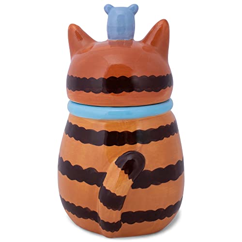 100 North Dolomite Ceramic 10 x 6.3 Everyday Cookie & Candy Jar with Airtight Lid: Perfect for Kitchen Canisters, Pet Treat Containers & Decorative Storage, Orange Tabby Striped Cat and Mouse - Image 5