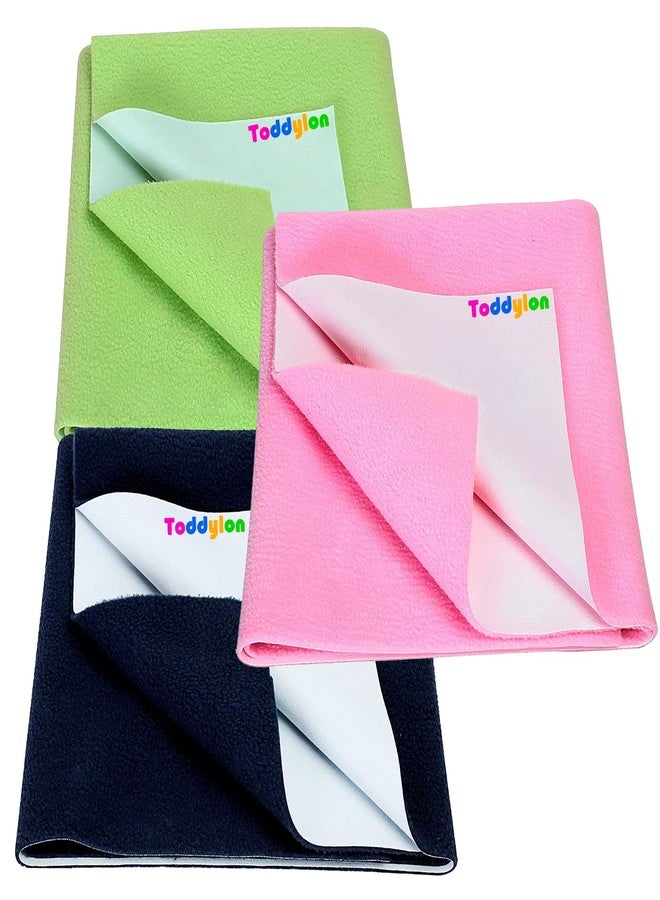Toddylon Baby Dry Sheet Anti-Piling Extra Absorbent Instant Drysheet for Baby, Baby Bed Protector, Pack of 3 (Green, Pink & Navy, Small - 70 x 50cm) - Image 1
