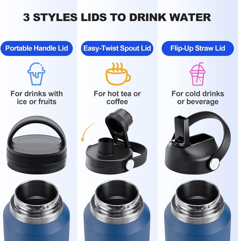 HYDROWION 40 oz Insulated Water Bottle with Straw fit in Car Cup Holder(Cold 48 hrs, Hot 24 hrs) Drinking Bottle with Straw Lid, Spout Lid and Flex Cap Leakproof Travel Thermo Mugï¼ŒOlive - Image 5