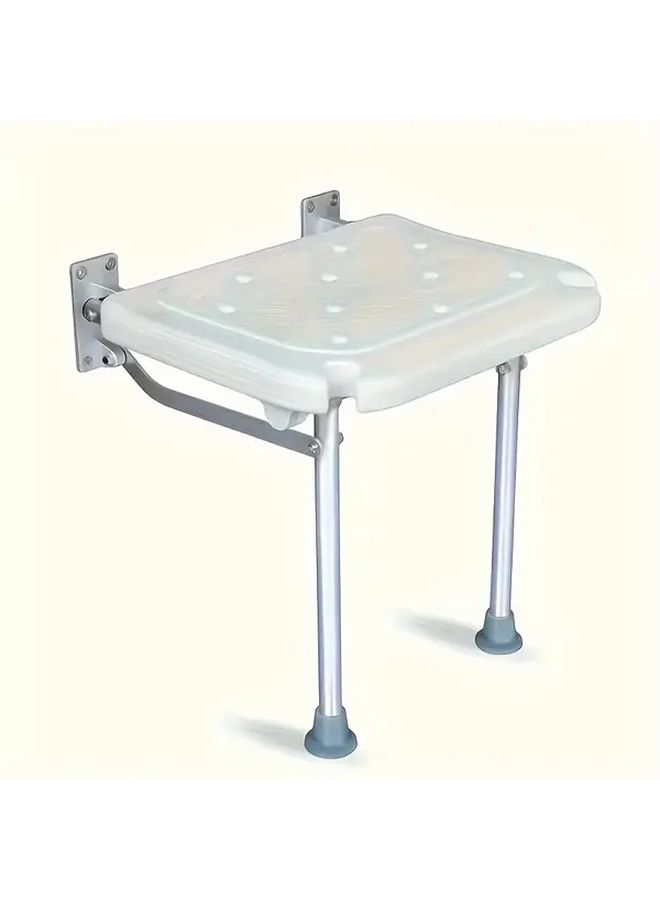 White Folding Shower Seat For Disabled Seniors Adults Nonslip Wall Mounted Compact Height Adjustable Accessibility - Image 2