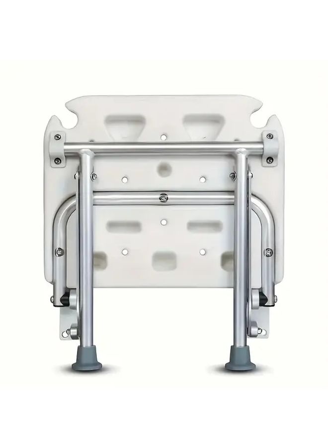 White Folding Shower Seat For Disabled Seniors Adults Nonslip Wall Mounted Compact Height Adjustable Accessibility - Image 3