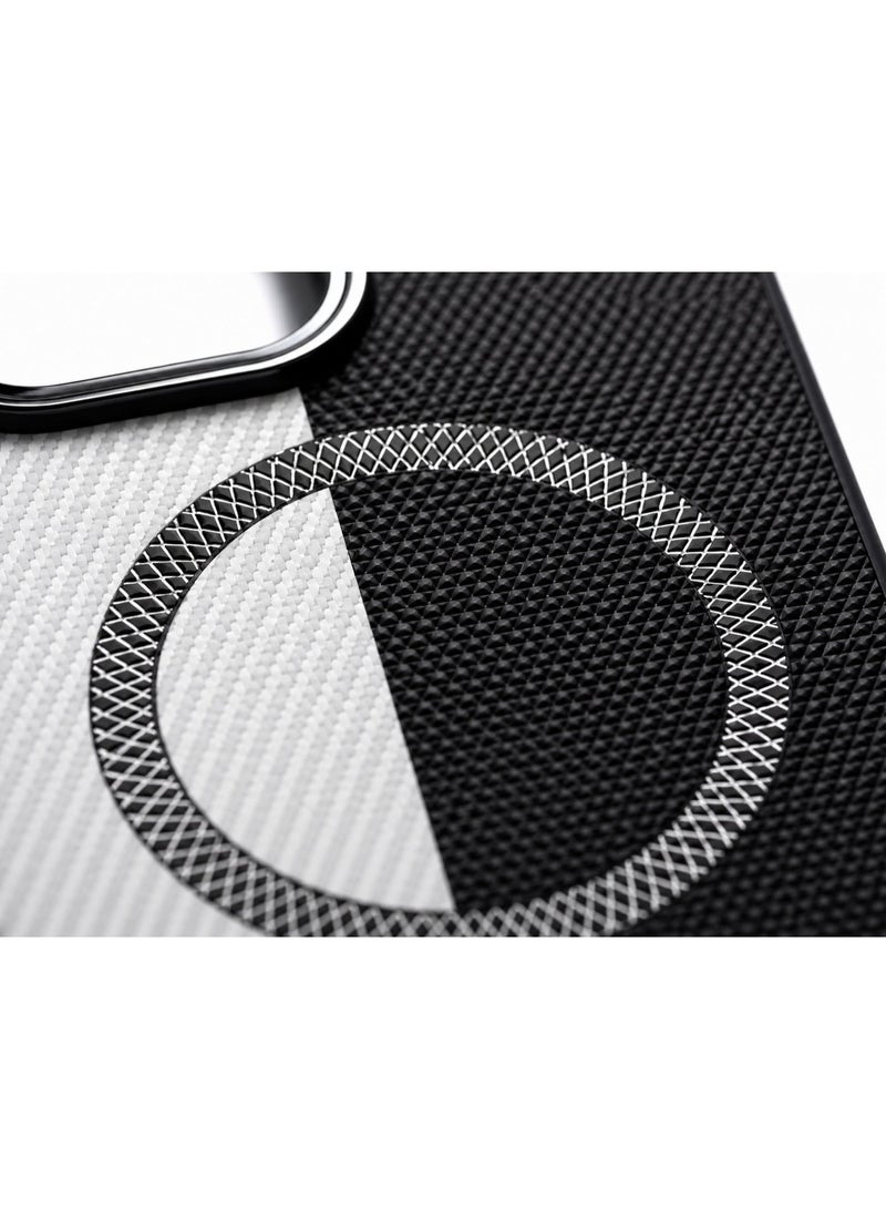 Cmax Premium Black & White Carbon Texture MagSafe Protective Case with Raised Camera Guard for iPhone 15 Pro Max - Image 4
