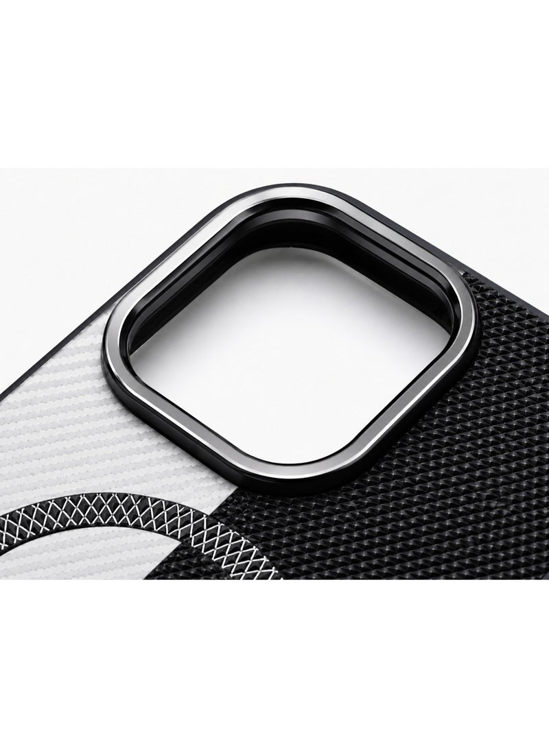 Cmax Premium Black & White Carbon Texture MagSafe Protective Case with Raised Camera Guard for iPhone 15 Pro Max - Image 3