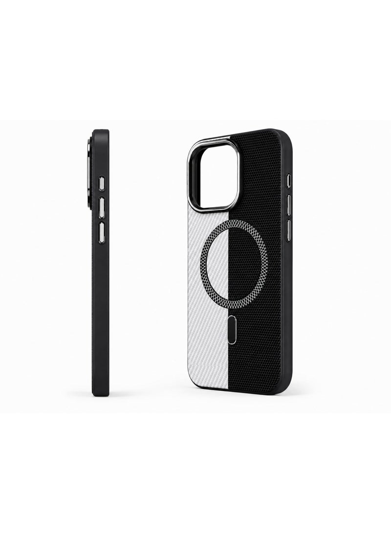 Cmax Premium Black & White Carbon Texture MagSafe Protective Case with Raised Camera Guard for iPhone 15 Pro Max - Image 2