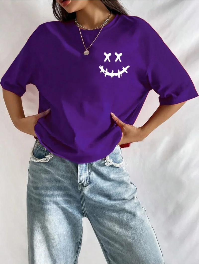 Medinenur Smiley Face Print Unisex T-Shirt