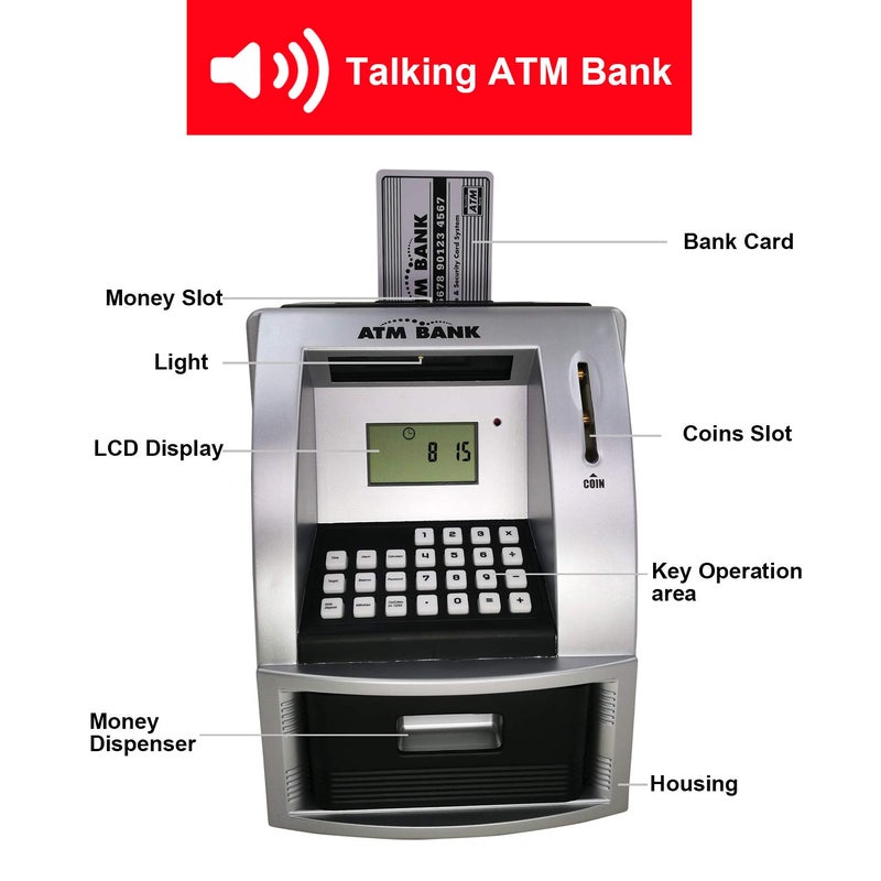 LIKE Toy Talking ATM Bank ATM Machine Savings Bank for Kids -Works like a Real one- Deposit  Withdraw  Debit Card  Saving Target  Timer and Clock - Image 3