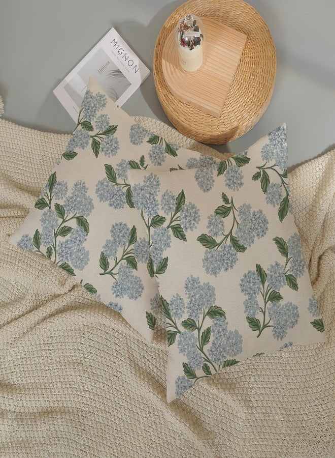 DAFENA Spring Pillow Covers 18x18 Inch 2 Pcs Blue Green Hydrangea Flower Decor Throw Pillows Vintage Floral Seasonal Summer Outdoor Decoration Pillowcase Linen Cushion Cover for Couch Sofa - Image 5
