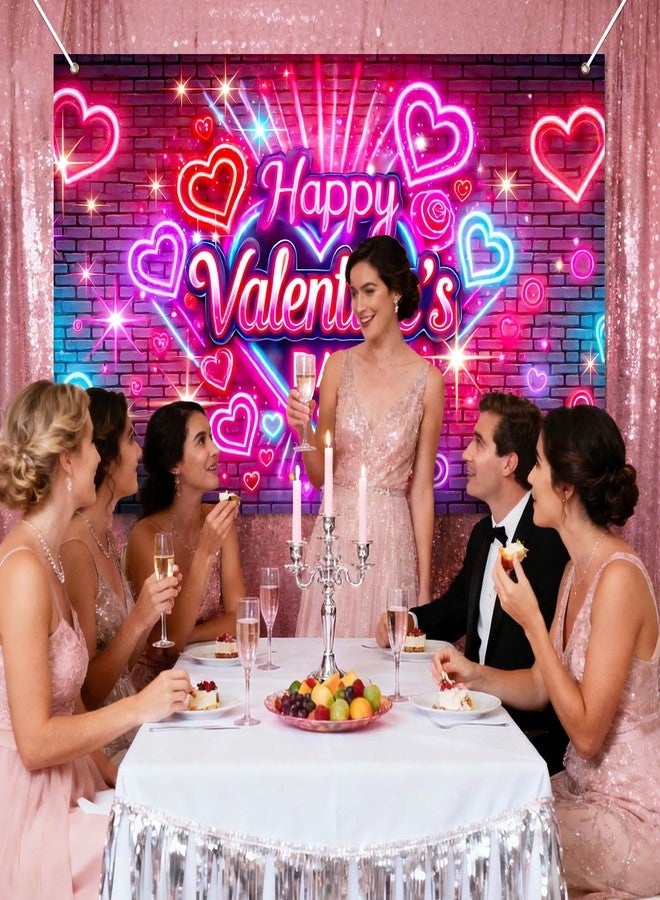 BlissYard Happy Valentine's Day Backdrops Love Hearts Lights Brick Wall Valentine's Day Theme Photography Background Valentines Banner Decorations for Wedding Anniversary Party Supplies 70x43 inch - Image 5