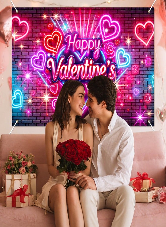 BlissYard Happy Valentine's Day Backdrops Love Hearts Lights Brick Wall Valentine's Day Theme Photography Background Valentines Banner Decorations for Wedding Anniversary Party Supplies 70x43 inch - Image 3