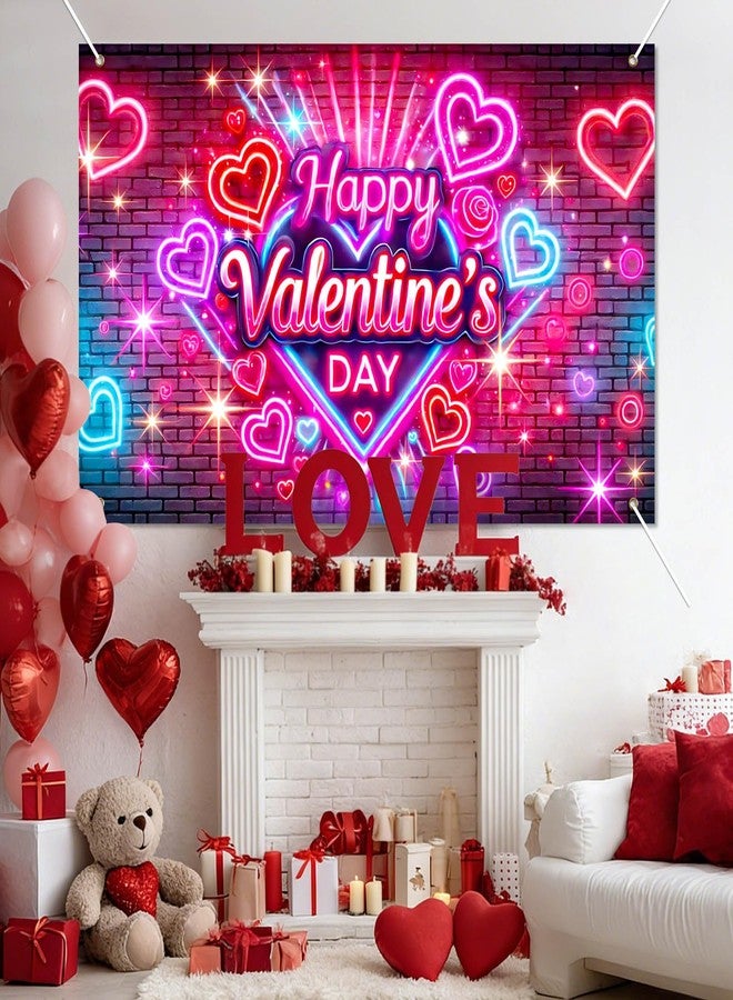 BlissYard Happy Valentine's Day Backdrops Love Hearts Lights Brick Wall Valentine's Day Theme Photography Background Valentines Banner Decorations for Wedding Anniversary Party Supplies 70x43 inch - Image 2