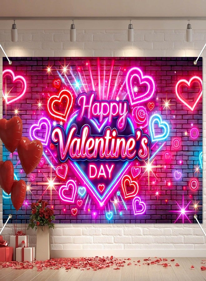BlissYard Happy Valentine's Day Backdrops Love Hearts Lights Brick Wall Valentine's Day Theme Photography Background Valentines Banner Decorations for Wedding Anniversary Party Supplies 70x43 inch - Image 1