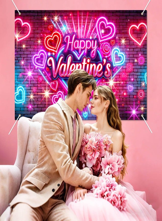 BlissYard Happy Valentine's Day Backdrops Love Hearts Lights Brick Wall Valentine's Day Theme Photography Background Valentines Banner Decorations for Wedding Anniversary Party Supplies 70x43 inch - Image 4