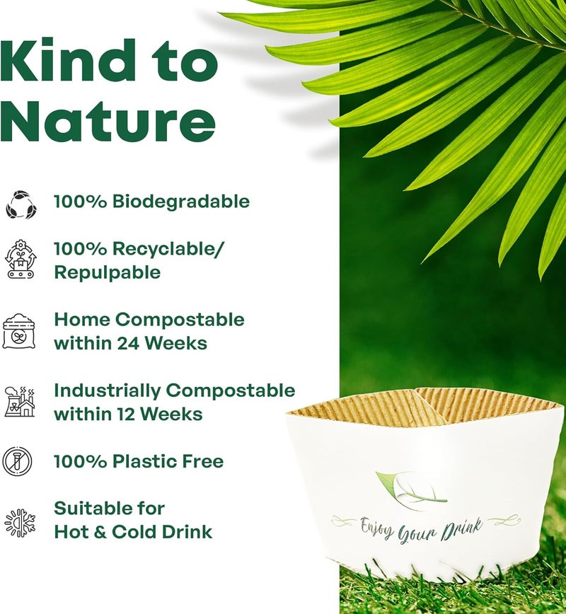 DISPOSABLE GREEN غلاف كوب القهوة لأكواب NEXTGEN، أغطية أكواب القهوة مناسبة لأكواب القهوة ذات الجدار الواحد، تناسب أكواب القهوة بحجم 4 و6 و10 و12 و16 أونصة، عبوة 50 قطعة - Image 4