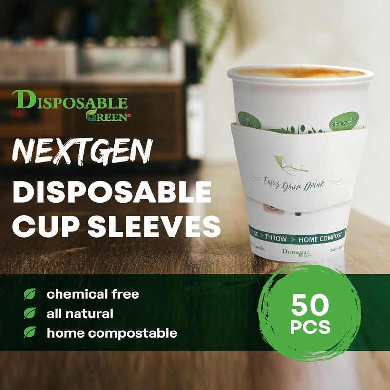 DISPOSABLE GREEN غلاف كوب القهوة لأكواب NEXTGEN، أغطية أكواب القهوة مناسبة لأكواب القهوة ذات الجدار الواحد، تناسب أكواب القهوة بحجم 4 و6 و10 و12 و16 أونصة، عبوة 50 قطعة - Image 3