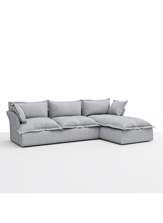 ariika Haven L-Shape Sofa 295 x 172 H:80 cm - Right Chaise Lounge- Silver, 100% Polyester Linen Texture Soft Feel, Latex & down alternative filling.