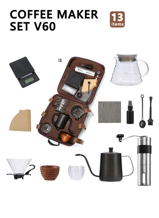 Bolivia's V60 Hand Drip Coffee Set, Manual Pour Over Drip Coffee Maker Set, 13 Piece Coffee Accesspries with Portable Carry Case,  Coffee Scale, Coffee Pot, Coffee Filter, Coffee Grinder  - Image 1