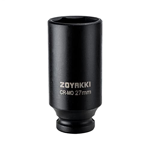 ZOYAKKI زوياكي 1/2" درايف × 27 مم عمق 6 PT تأثير صمولة، CR-MO، 1/2 بوصة درايف 6 نقطة صمولة محور لإزالة سهلة لصواميل محور العمود (27 مم) - Image 1