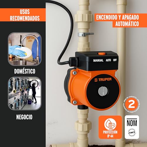 Truper 1/6 HP Pressurizing Pump, Black, Industrial, Plastic, 25 L/min Flow, 9m Max Height - Image 3