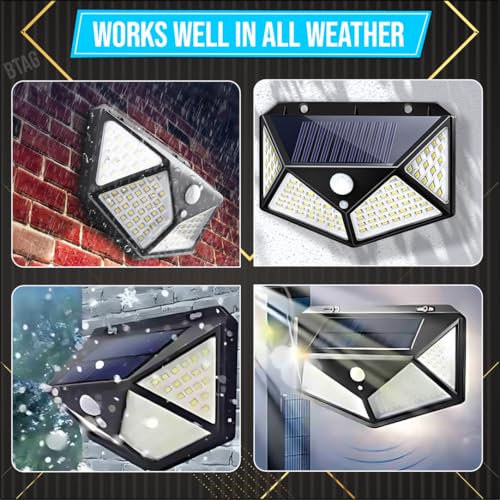 Btag Solar Motion Sensor Sun-Powered LED Wall Light | 1W Wireless Waterproof LED Outdoor Lamp with 120 Degrees Angle Lighting | Wall-Mounted Security Light for Garden, Garage, Pathway,Yard (Pack of 3) - Image 2