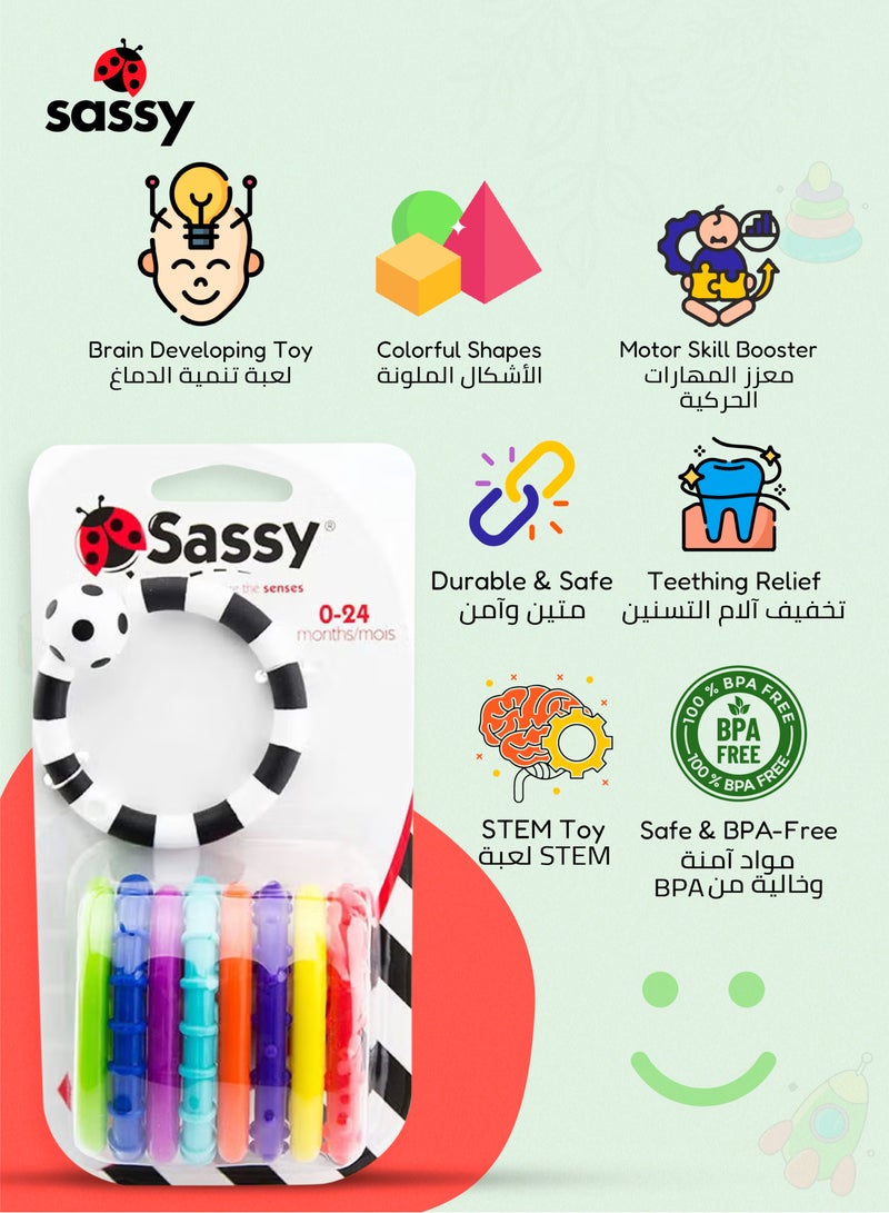 Sassy 9-Piece Sensory Baby Links - Colorful, BPA-Free, Safe for Teething, Textured for Developmental Play  - Image 3