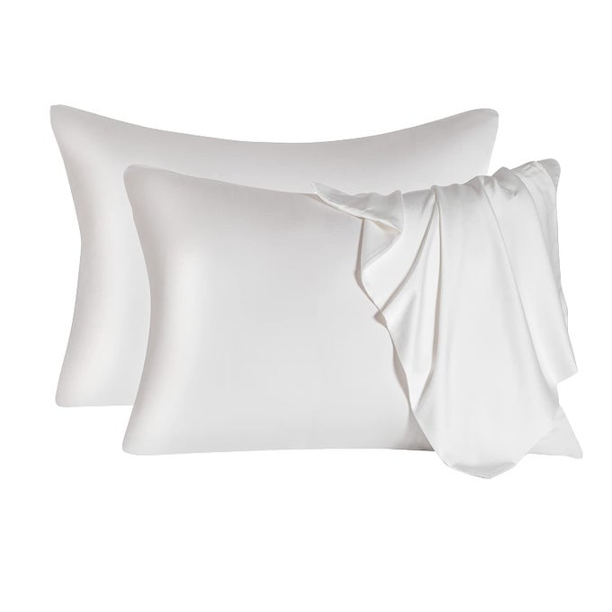 2 PCS MULBERRY SILK PILLOWCASE FOR HAIR AND SKINCOOLING SILK PILLOW CASE WITH HIDDEN ZIPPERALLERGEN PROOF DUAL SIDES SOFT BREATHABLE SMOOTH SILK PILLOW COVER FOR WOMENSTANDARD2PCSWHITE