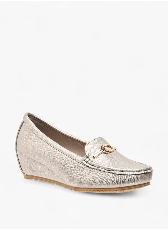 لو كونفورت Women Metal Accent Slip-On Loafers with Wedge Heels