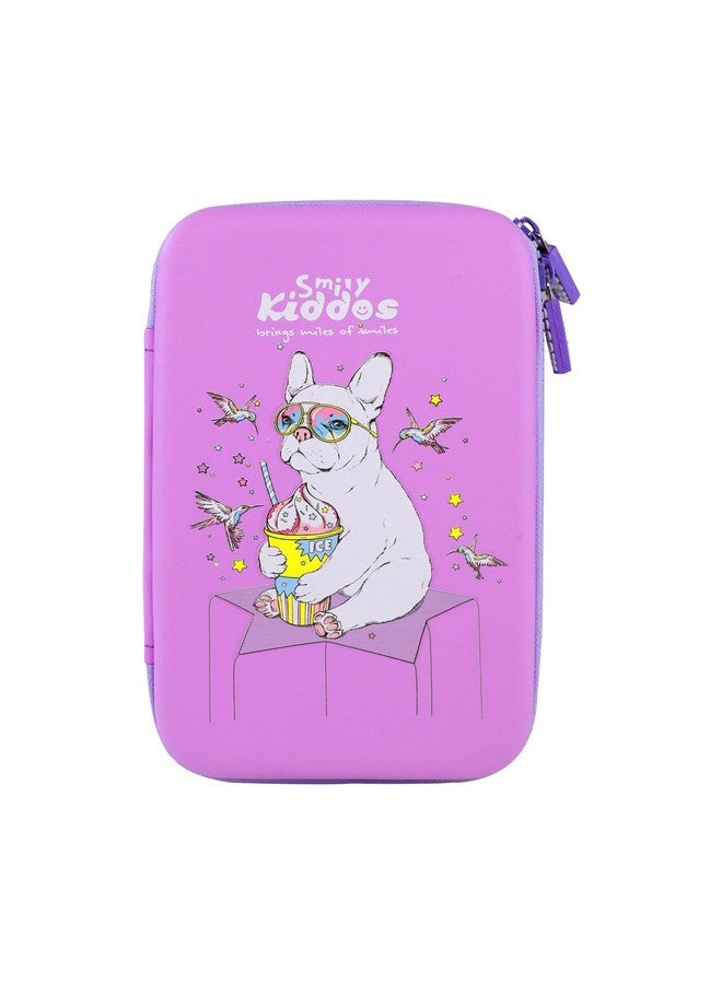 سمايلي كيدوز حافظة أقلام Smily Kiddos ذات حجرة واحدة أنيقة وجذابة وسعة كبيرة من مادة EVA الصلبة وحافظة أقلام منظمة للأطفال في المدارس والبنات والنساء وحقيبة حامل أقلام متعددة الأغراض | Bull Dog Purple - Image 1