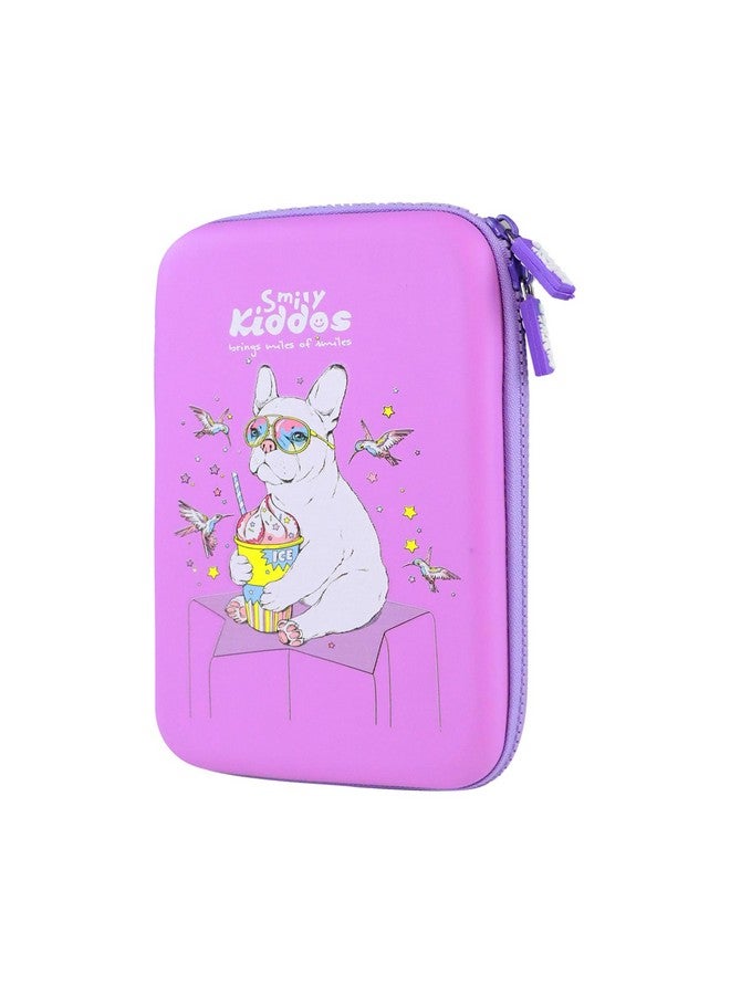 سمايلي كيدوز حافظة أقلام Smily Kiddos ذات حجرة واحدة أنيقة وجذابة وسعة كبيرة من مادة EVA الصلبة وحافظة أقلام منظمة للأطفال في المدارس والبنات والنساء وحقيبة حامل أقلام متعددة الأغراض | Bull Dog Purple - Image 2