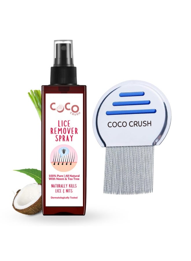 Coco Crush مجموعة "كوكو كراش" (Coco Crush) الأيورفيدية لعلاج القمل: بخاخ الشعر المضاد للقمل ومشط المعالجة | إزالة طبيعية 100% لقمل الرأس | آمنة للأطفال | غنية بخلاصات شجرة الشاي والنيم والكافور (100 مل + مشط) - Image 1