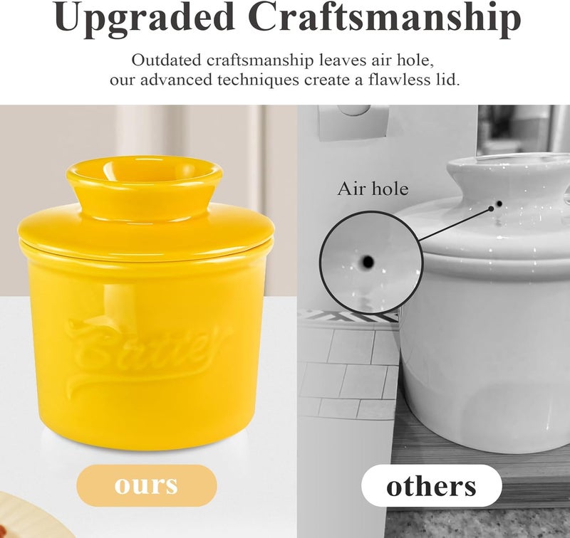 MSJGA Ceramic Butter Crock with Lid & Spreader Knife, Butter Keeper - Ideal Butter Storage & Countertop Butter Dish, Yellow - Image 3