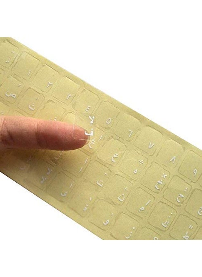 تايمي - مجموعه من 2 قطعه ملصقات عربية للوحة المفاتيح بأحرف بيضاء شفافة لسطح المكتب - Image 1