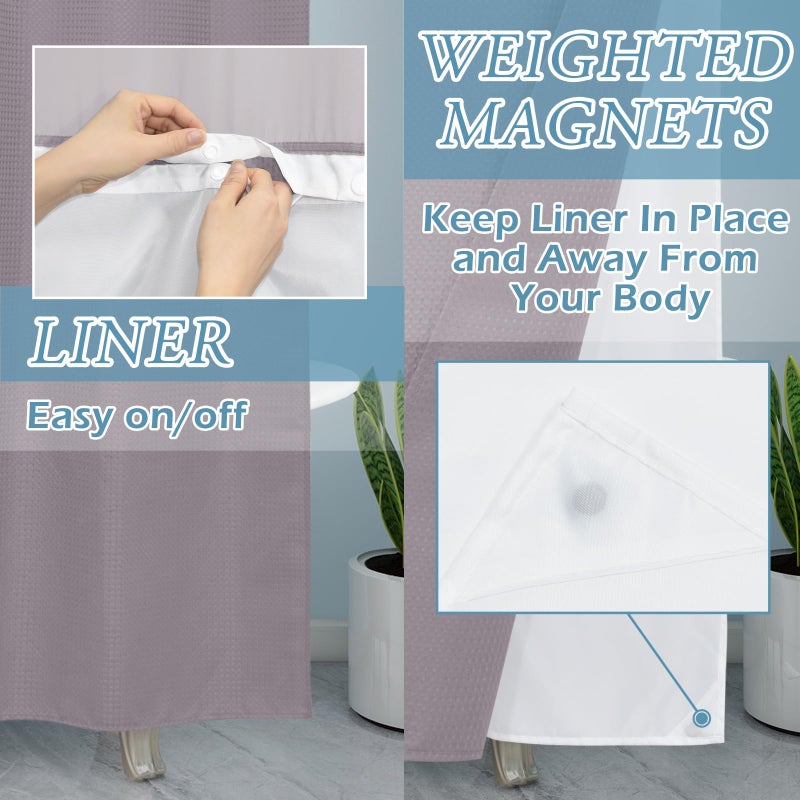 EUTXL LAVENDER NO HOOK DANER SARTAIN مع SNAP في بطانة 230GSM الستائر نسج Waffle Waffle للحمام 71W × 74H - Image 3