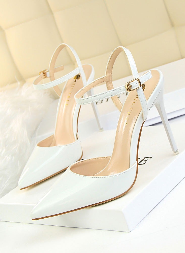 BIGTREE Women's Closed Pointed Toe 10.5 CM High Heels With Adjustable Ankle Strap Sandals Shoes Stiletto Pumps White - Image 1