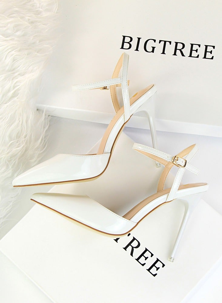 BIGTREE Women's Closed Pointed Toe 10.5 CM High Heels With Adjustable Ankle Strap Sandals Shoes Stiletto Pumps White - Image 3