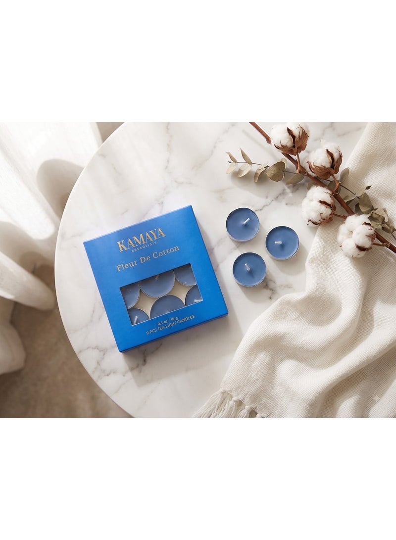 KAMAYA IRIS Collection Fresh cotton 10g Tea Lights (9 Pack) Long lasting fragrance - Image 1