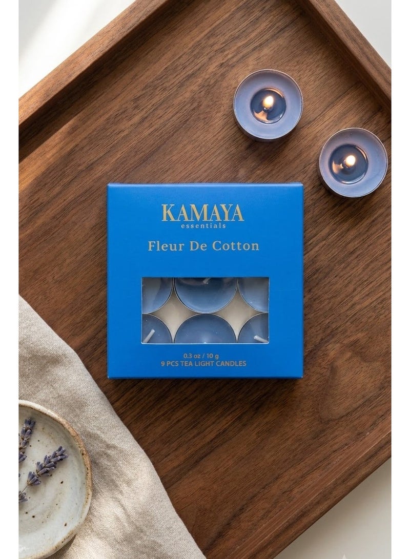 KAMAYA IRIS Collection Fresh cotton 10g Tea Lights (9 Pack) Long lasting fragrance - Image 1