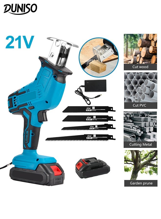 DUNISO Reciprocating Saw Power Tools Cordless Reciprocating Saw Combo Set with Batteries and Charger Handheld Electric Household Cutting Saw for Tree Trimming, Garden, Metal PVC Pipes, Wood Cutting - Image 1