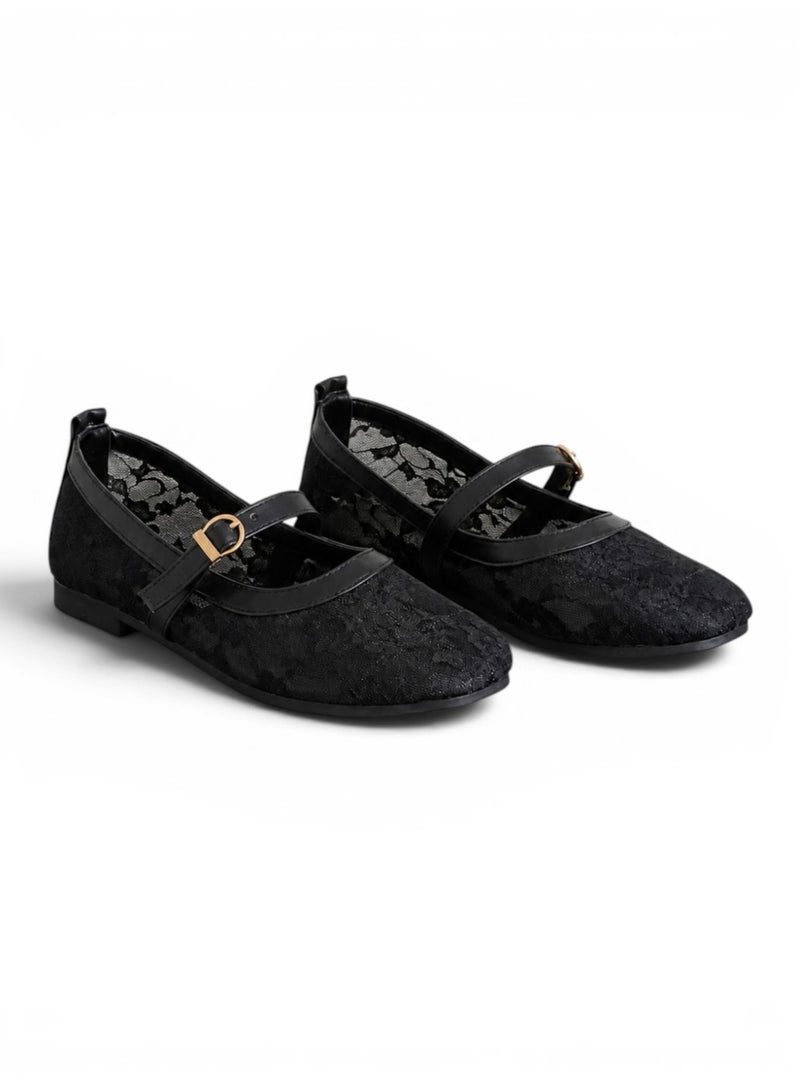 LIFESTYLISH Ballerina flat Leather Tulle BF-810 - Black - Image 1